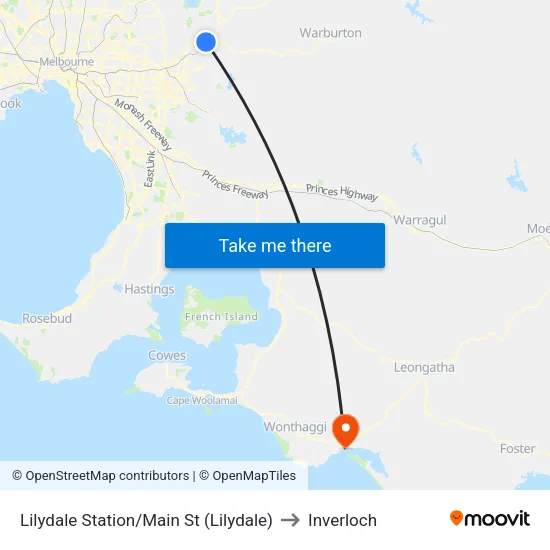 Lilydale Station/Main St to Inverloch map