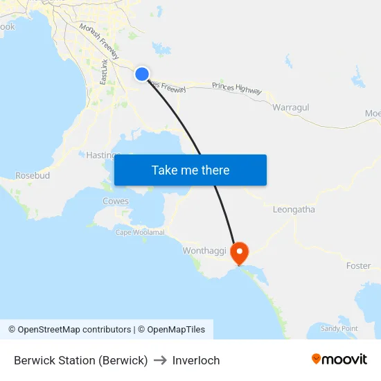 Berwick Station to Inverloch map
