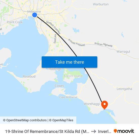 19-Shrine Of Remembrance/St Kilda Rd (Melbourne City) to Inverloch map