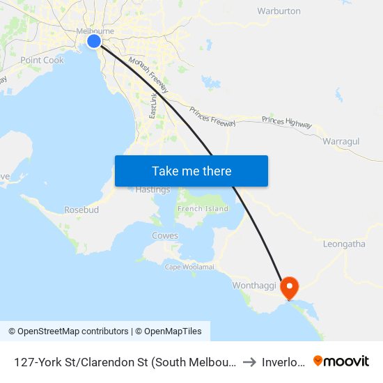 127-York St/Clarendon St (South Melbourne) to Inverloch map