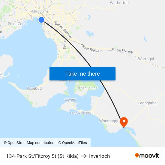 134-Park St/Fitzroy St (St Kilda) to Inverloch map