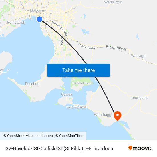 32-Havelock St/Carlisle St (St Kilda) to Inverloch map