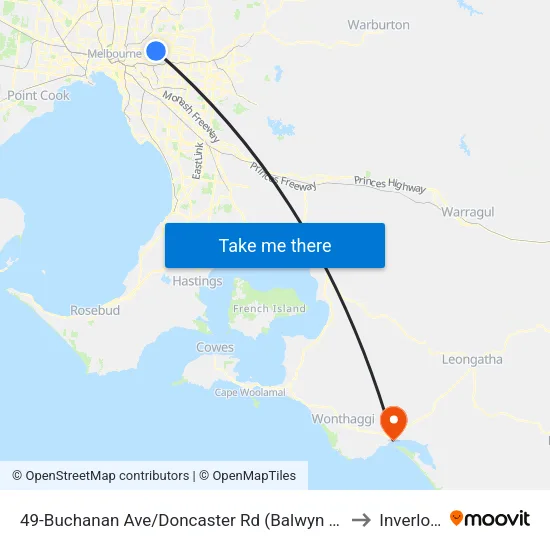 Buchanan Ave/Doncaster Rd #49 to Inverloch map