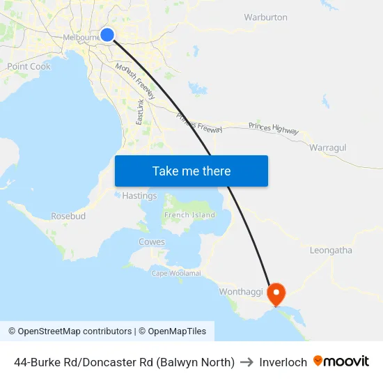 Burke Rd/Doncaster Rd #44 to Inverloch map