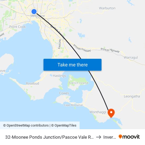 32-Moonee Ponds Junction/Pascoe Vale Rd (Moonee Ponds) to Inverloch map