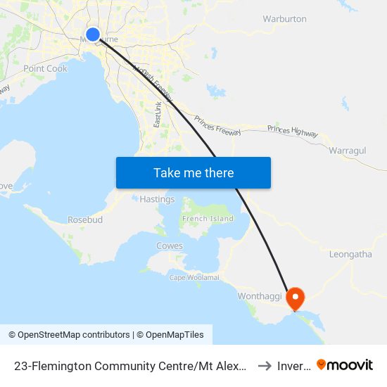 23-Flemington Community Centre/Mt Alexander Rd (Flemington) to Inverloch map