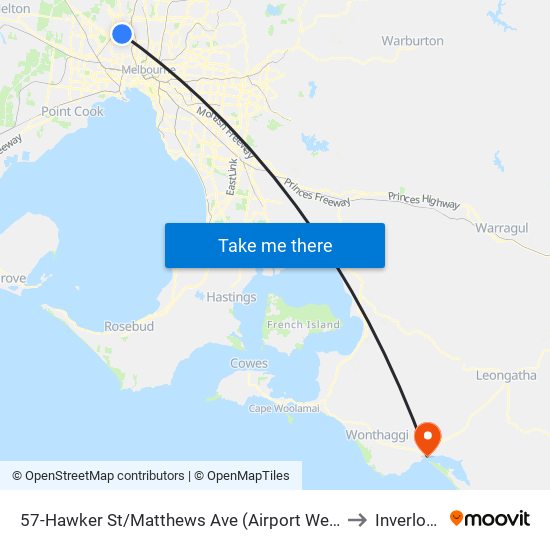 57-Hawker St/Matthews Ave (Airport West) to Inverloch map