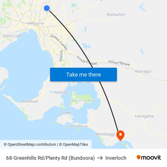 68-Greenhills Rd/Plenty Rd (Bundoora) to Inverloch map