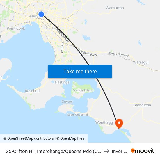 25-Clifton Hill Interchange/Queens Pde (Clifton Hill) to Inverloch map