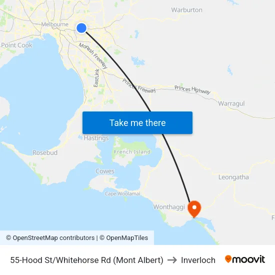 Hood St/Whitehorse Rd #55 to Inverloch map