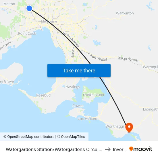 Watergardens Station/Watergardens Circuit Rd to Inverloch map