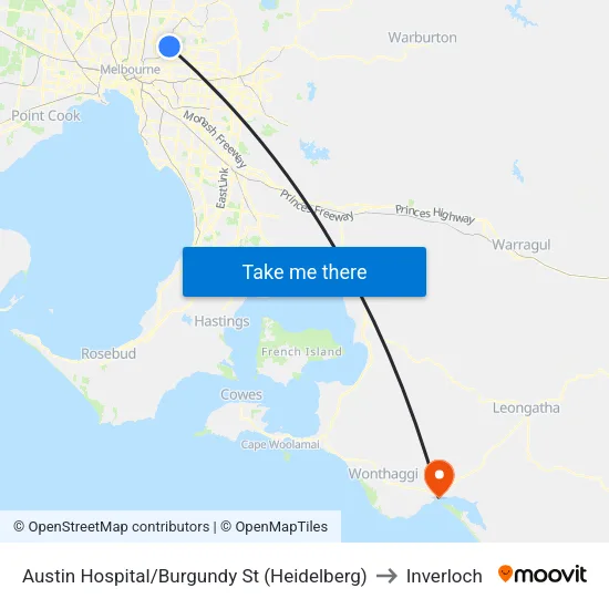 Austin Hospital/Burgundy St to Inverloch map