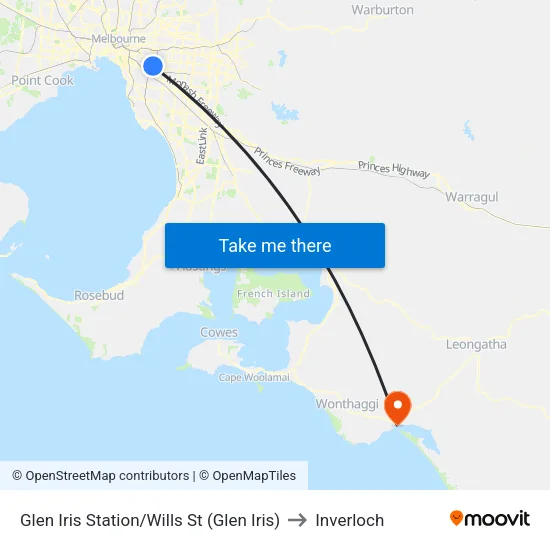 Glen Iris Station/Wills St to Inverloch map