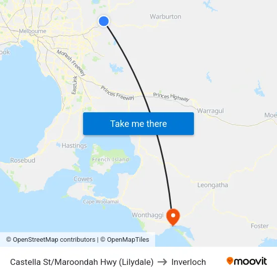 Castella St/Maroondah Hwy to Inverloch map
