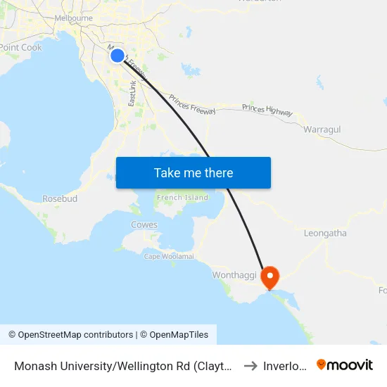 Monash University/Wellington Rd to Inverloch map