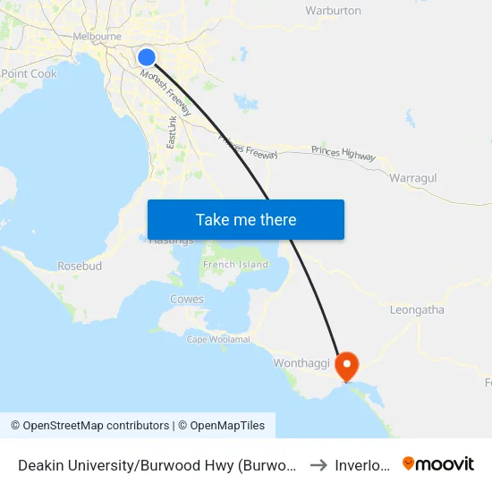 Deakin University/Burwood Hwy to Inverloch map