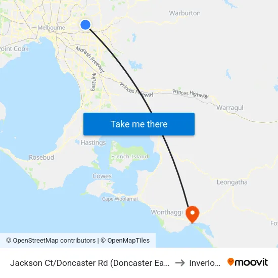 Jackson Ct/Doncaster Rd to Inverloch map