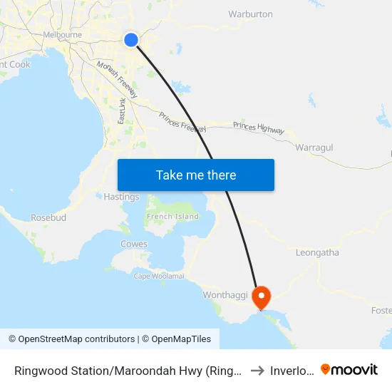 Ringwood Station/Maroondah Hwy to Inverloch map