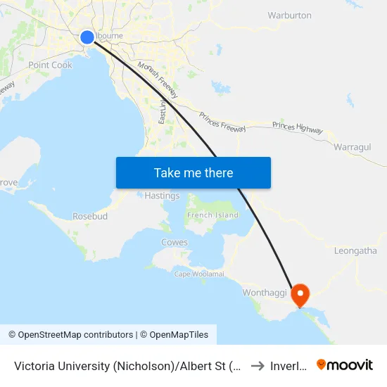 Victoria University/Albert St to Inverloch map