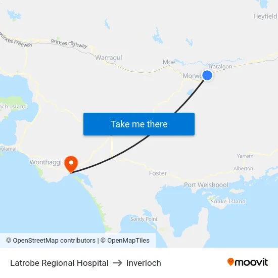 Latrobe Regional Hospital to Inverloch map