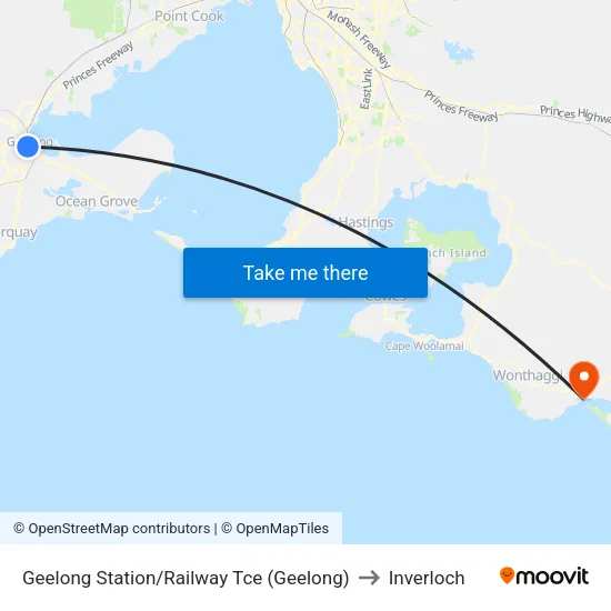 Geelong Station/Railway Tce to Inverloch map