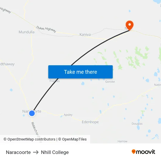 Naracoorte to Nhill College map