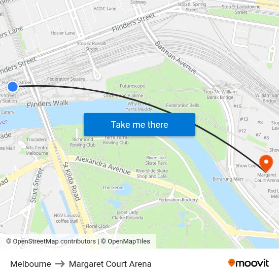 Melbourne to Margaret Court Arena map