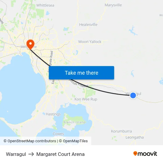 Warragul to Margaret Court Arena map