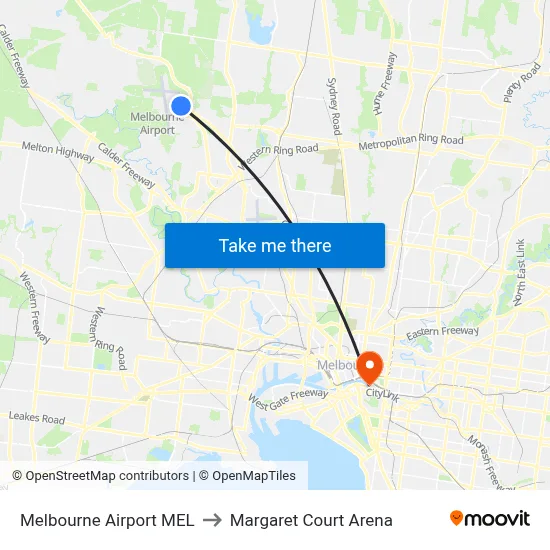 Melbourne Airport MEL to Margaret Court Arena map