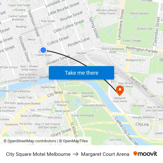 City Square Motel Melbourne to Margaret Court Arena map