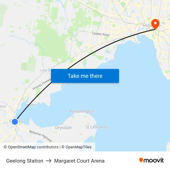 Geelong Station to Margaret Court Arena map
