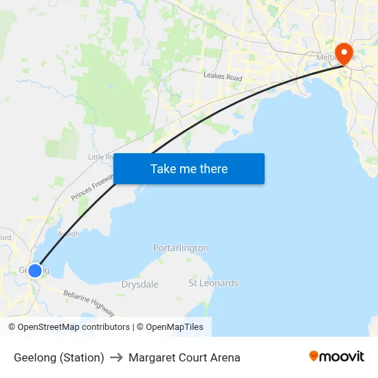 Geelong (Station) to Margaret Court Arena map