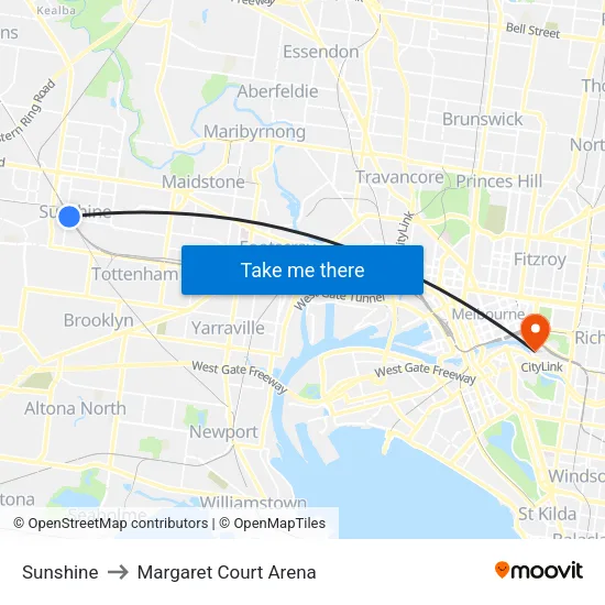 Sunshine to Margaret Court Arena map