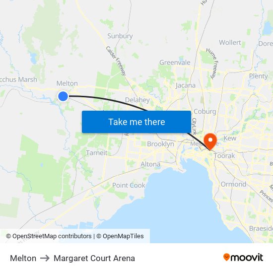 Melton to Margaret Court Arena map