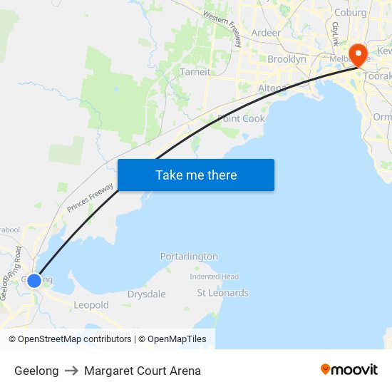 Geelong to Margaret Court Arena map