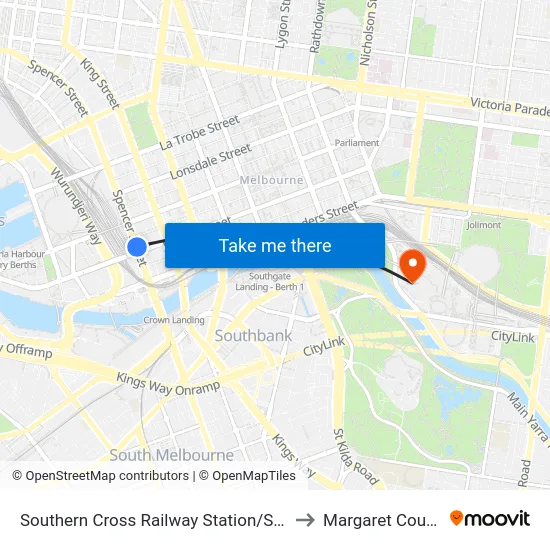 Southern Cross Railway Station/Spencer St #122 to Margaret Court Arena map
