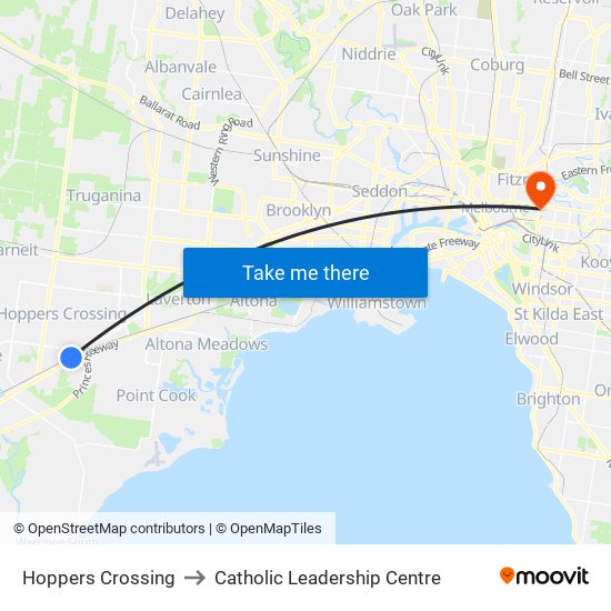 Hoppers Crossing to Catholic Leadership Centre map