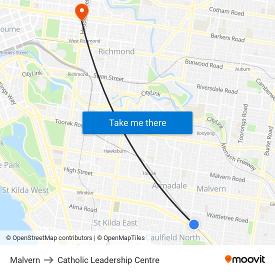 Malvern to Catholic Leadership Centre map