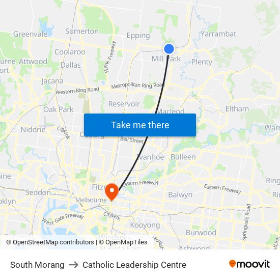 South Morang to Catholic Leadership Centre map
