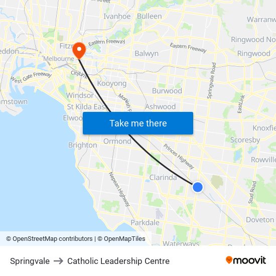 Springvale to Catholic Leadership Centre map