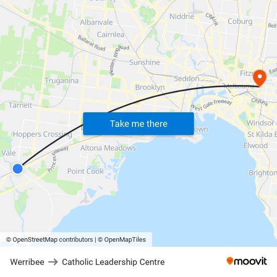 Werribee to Catholic Leadership Centre map