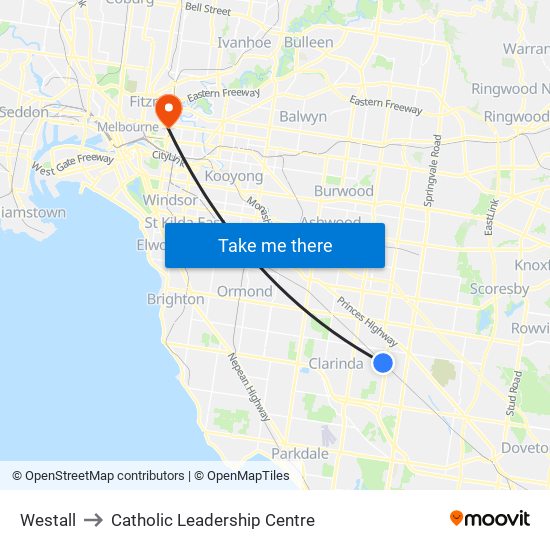 Westall to Catholic Leadership Centre map