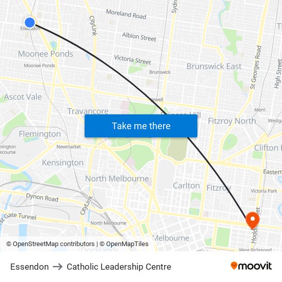 Essendon to Catholic Leadership Centre map