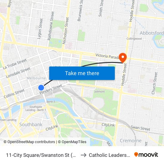 11-City Square/Swanston St (Melbourne City) to Catholic Leadership Centre map