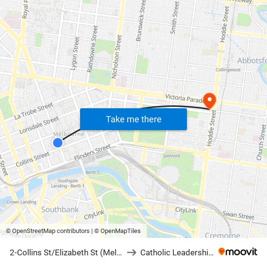 2-Collins St/Elizabeth St (Melbourne City) to Catholic Leadership Centre map
