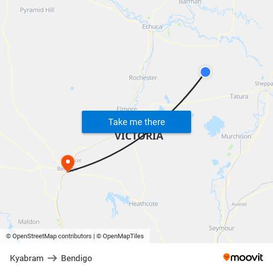 Kyabram to Bendigo map