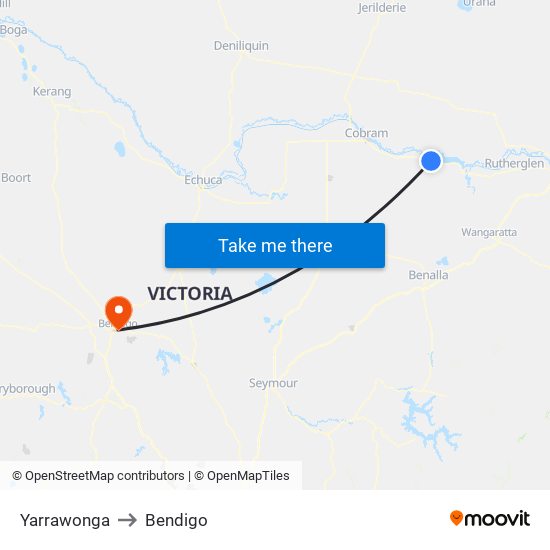 Yarrawonga to Bendigo map