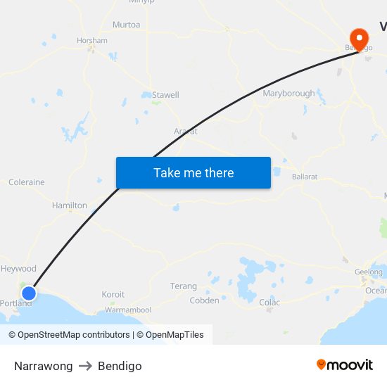 Narrawong to Bendigo map