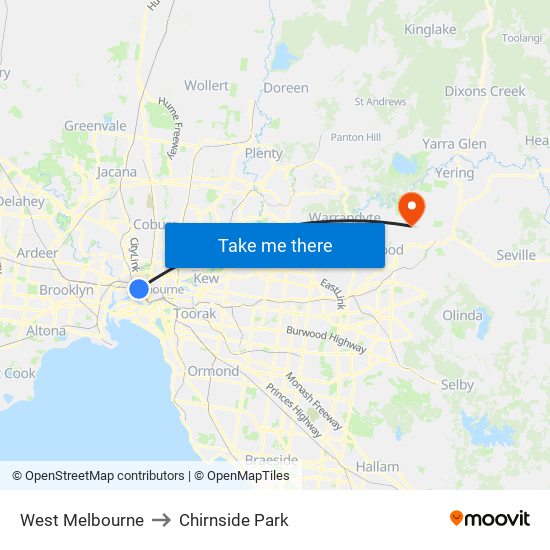 West Melbourne to Chirnside Park map