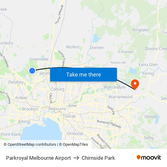 Parkroyal Melbourne Airport to Chirnside Park map